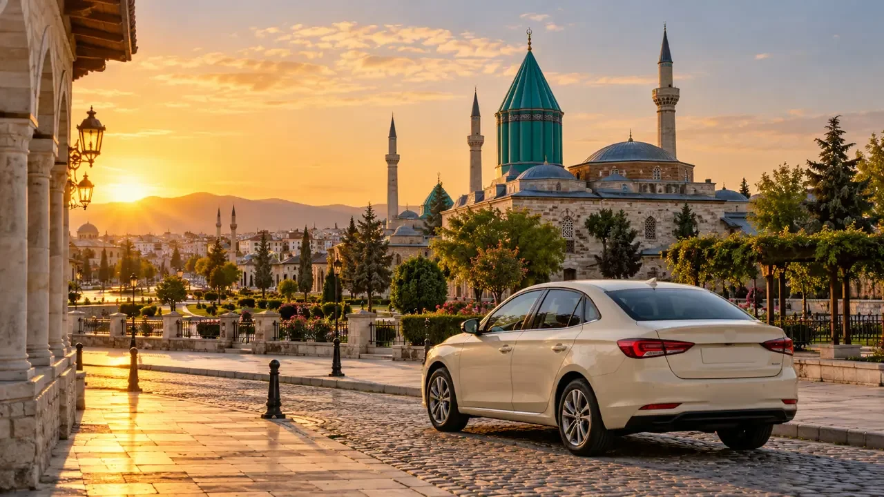 Konya Havalimanı ile Mevlana Müzesi ve şehir merkezi arasında kiralık araç yolculuğu